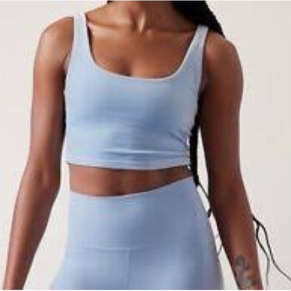 Athleta Velvet Cutout Crop Top Light Blue Medium Workout Sports Bra 467321